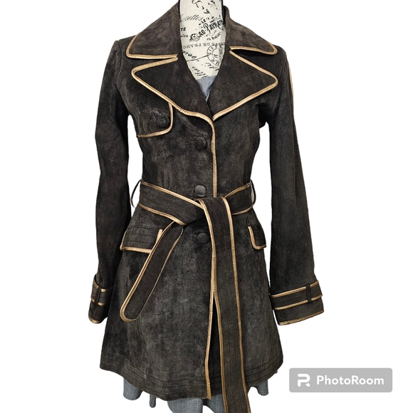 #002 NWOT Marciano French Women's Espresso Leather Button-Front Jacket | Small P - Picture 10 of 10